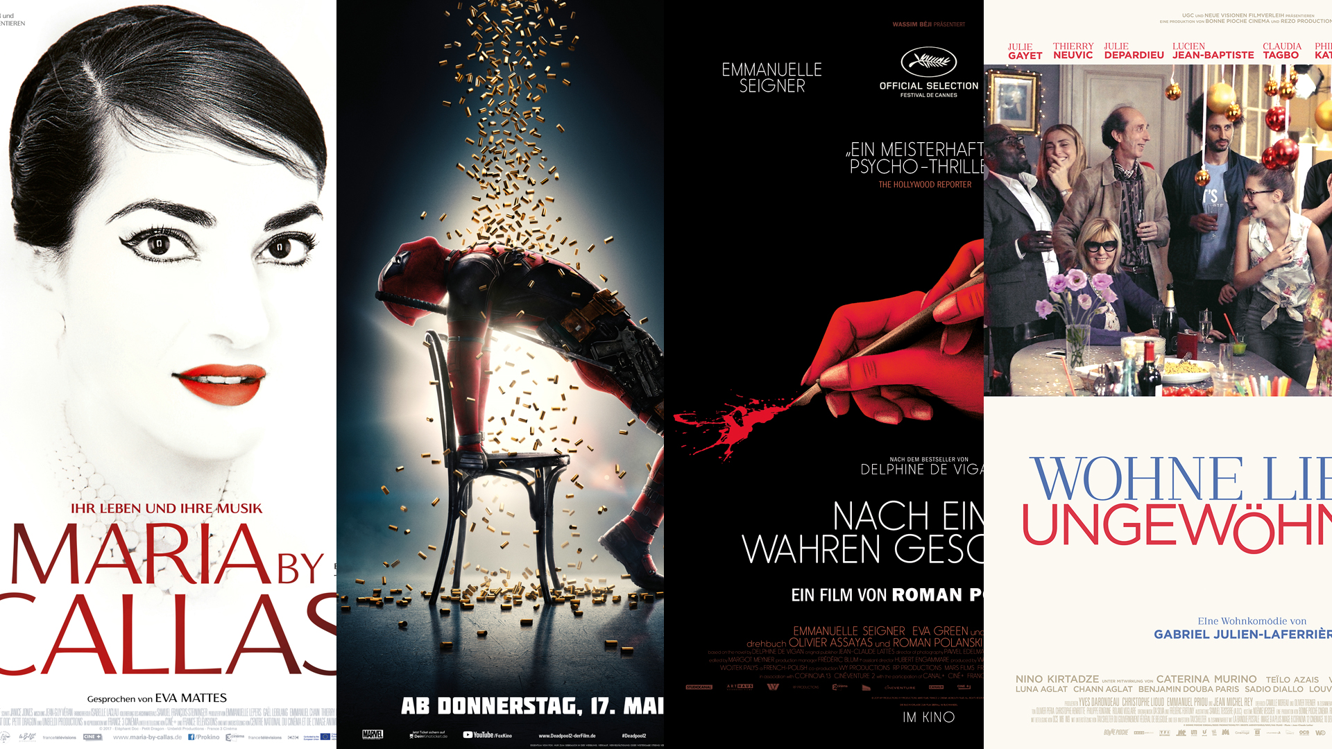 Pfingst-Kino-Wochenende: "Deadpool 2", "Maria By Callas", "Nach einer wahren Geschichte", "Wohne lieber ungewöhnlich"