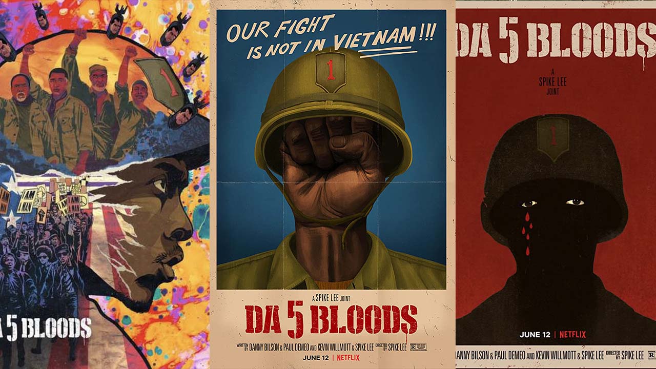 DA 5 BLOODS Interviews: drei Poster-Abbildungen des Netflix-Kriegsfilms von Spike Lee